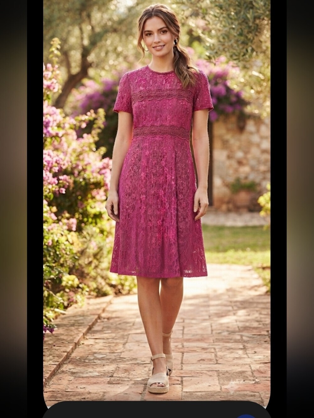 TICOSA Elegant Magenta Lace Midi Dress